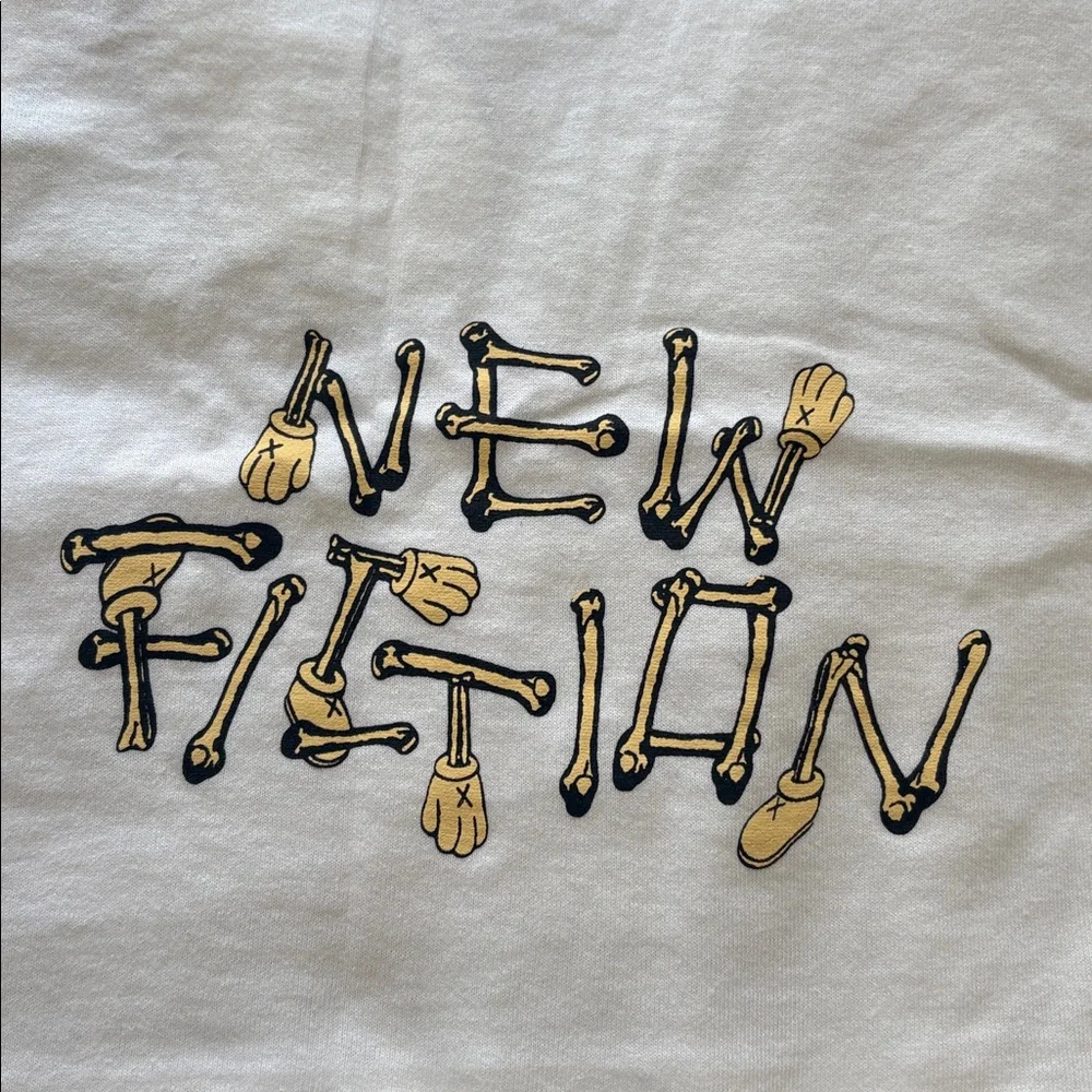 KAWS skeleton new fiction bone White Tee Tan Black Skeleton Character new XL - Picture 7 of 11